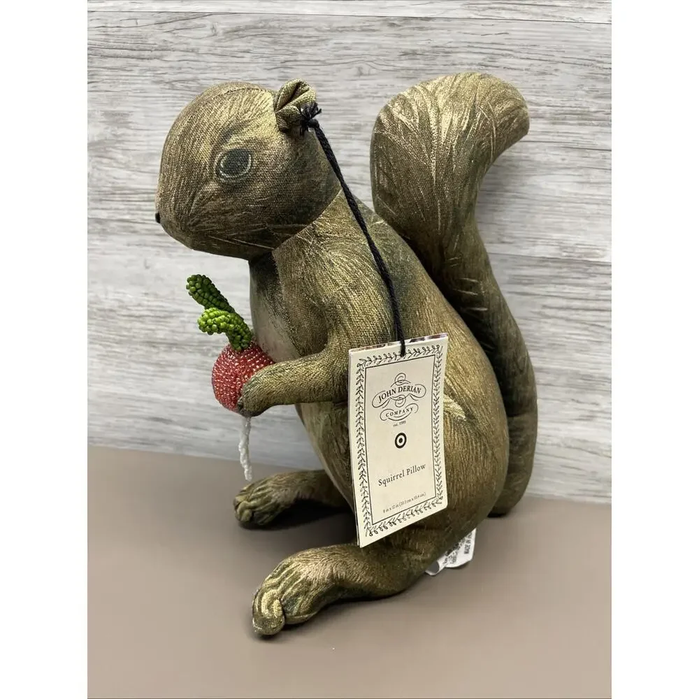 John Derian for Target 2025 Plush Woodland Squirrel holding Radish Pillow 11